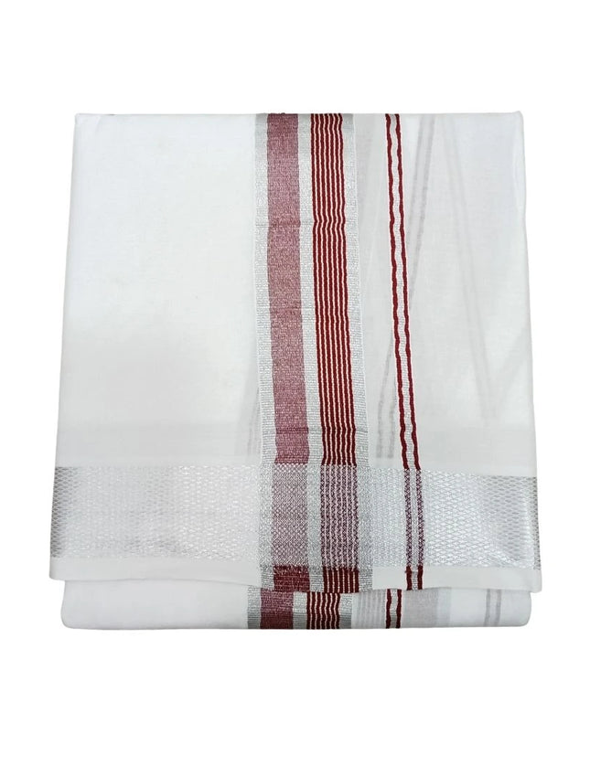 Men Pure Cotton 100K Silver Jarigai Jeeva  Panchakacham Dhoti- 10x6