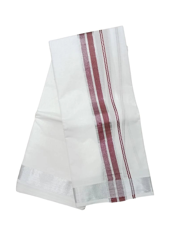 Men Pure Cotton 100K Silver Jarigai Jeeva  Panchakacham Dhoti- 10x6