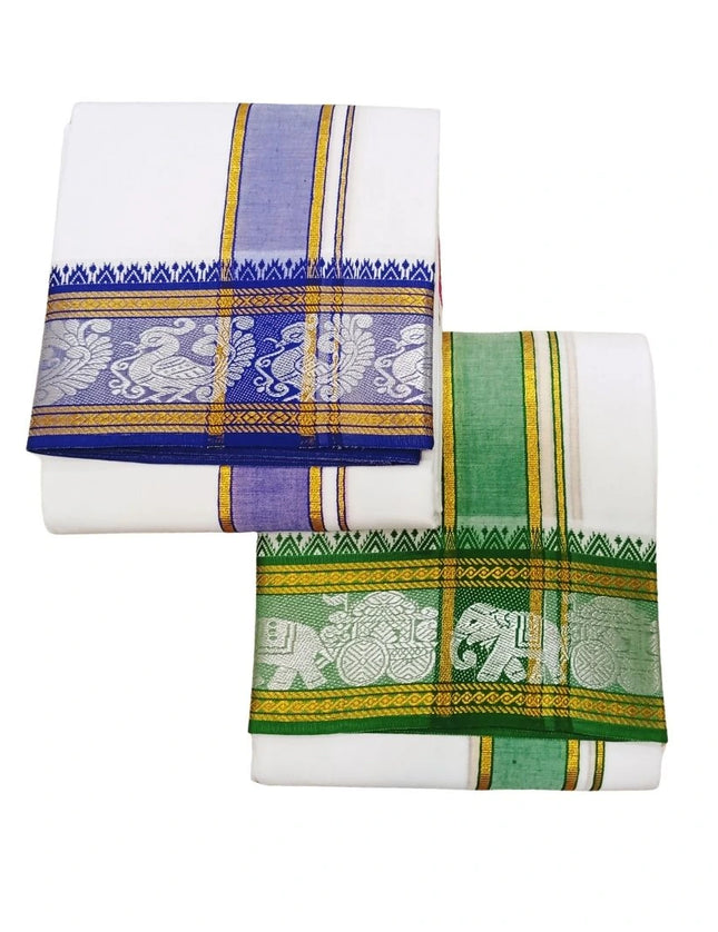 Men Pure Cotton 5INCH Sartien Jaquard Panchakacham Dhoti- 10x6