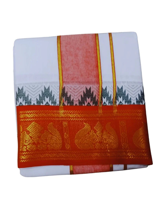 Men Pure Cotton 5 Inch Tower Jaquard Panchakacham Dhoti-9x5