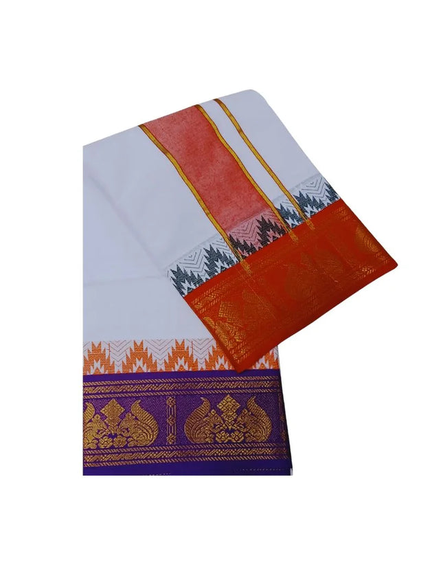 Men Pure Cotton 5 Inch Tower Jaquard Panchakacham Dhoti-9x5