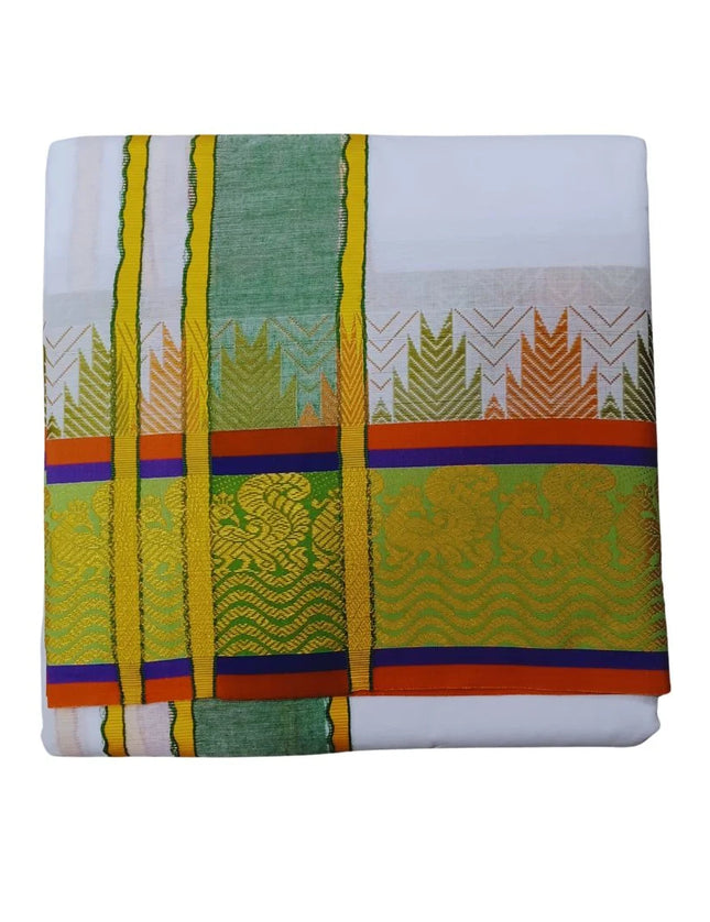 Men Pure Cotton Jacquard White Panchakacham Dhoti- 10x6