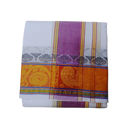 Men Pure Cotton Jacquard White Panchakacham Dhoti- 10x6