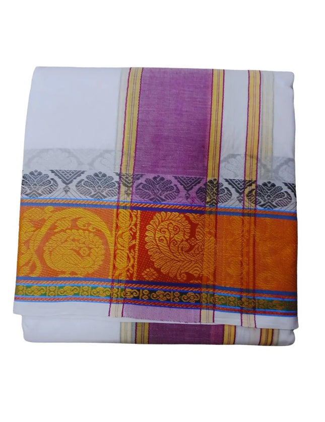 Men Pure Cotton Jacquard White Panchakacham Dhoti- 10x6