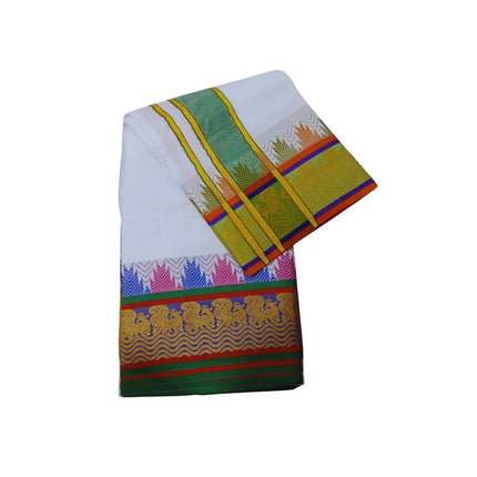 Men Pure Cotton Jacquard White Panchakacham Dhoti- 10x6