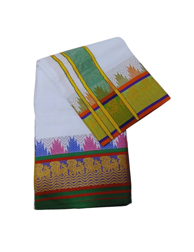 Men Pure Cotton Jacquard White Panchakacham Dhoti- 10x6