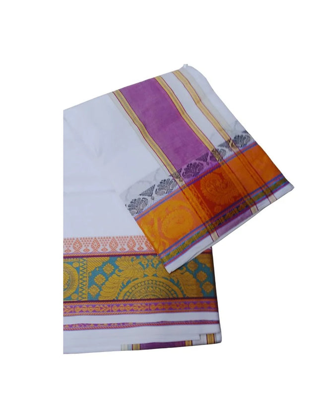 Men Pure Cotton Jacquard White Panchakacham Dhoti- 10x6