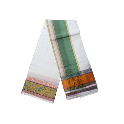Men Pure Cotton Jacquard White Panchakacham Dhoti- 10x6