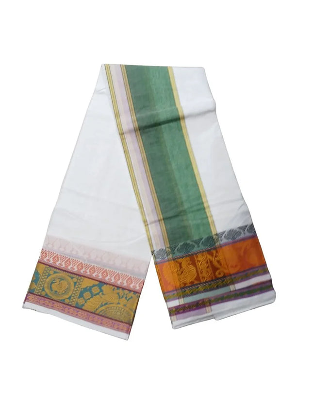 Men Pure Cotton Jacquard White Panchakacham Dhoti- 10x6