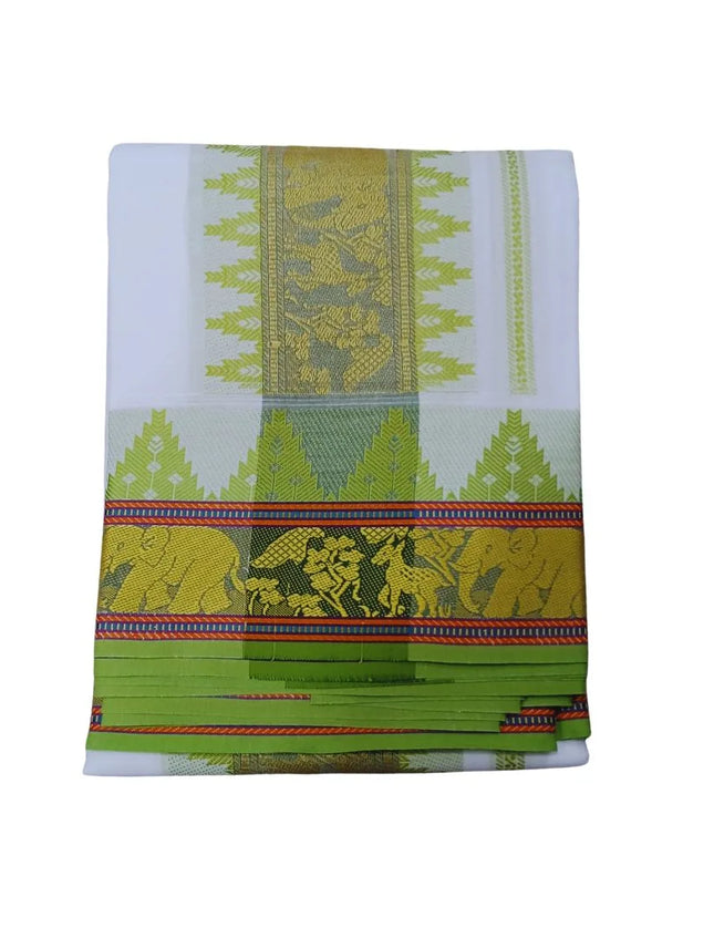 Men Pure Cotton Temple Jaquard Panchakacham Dhoti-9x5