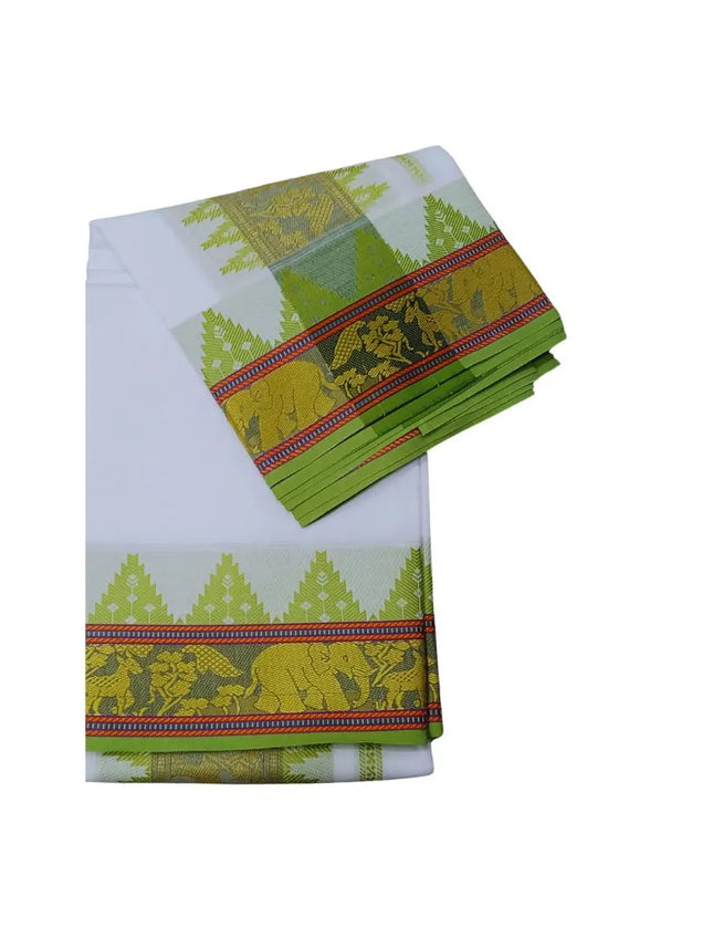 Men Pure Cotton Temple Jaquard Panchakacham Dhoti-9x5