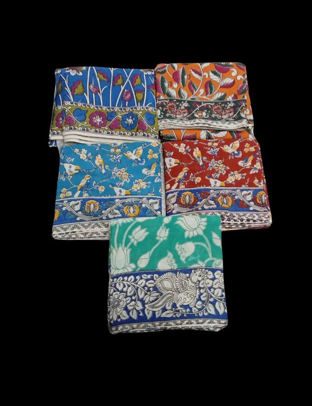 PEDANA PRINTED KALAMKARI MUL MUL COTTON 9 YARDS SAREES