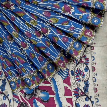 PEDANA PRINTED KALAMKARI MUL MUL COTTON 9 YARDS SAREES