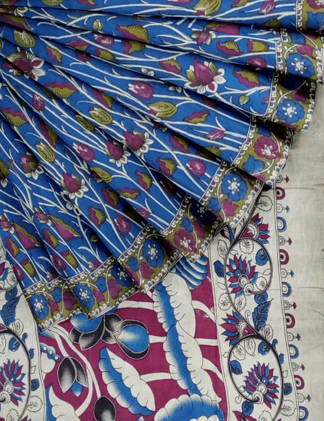 PEDANA PRINTED KALAMKARI MUL MUL COTTON 9 YARDS SAREES