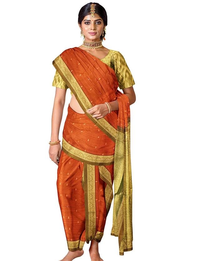 Pure Kanchipuram Silk 9 Yards Madisar Saree - Elegant Small Border & Rich Pallu