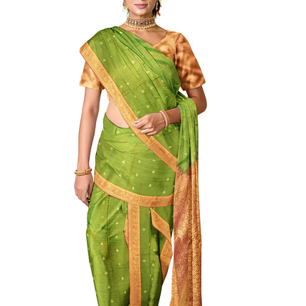Pure Kanchipuram Silk 9 Yards Madisar Saree - Elegant Small Border & Rich Pallu
