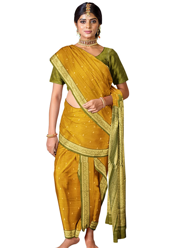 Pure Kanchipuram Silk 9 Yards Madisar Saree - Elegant Small Border & Rich Pallu