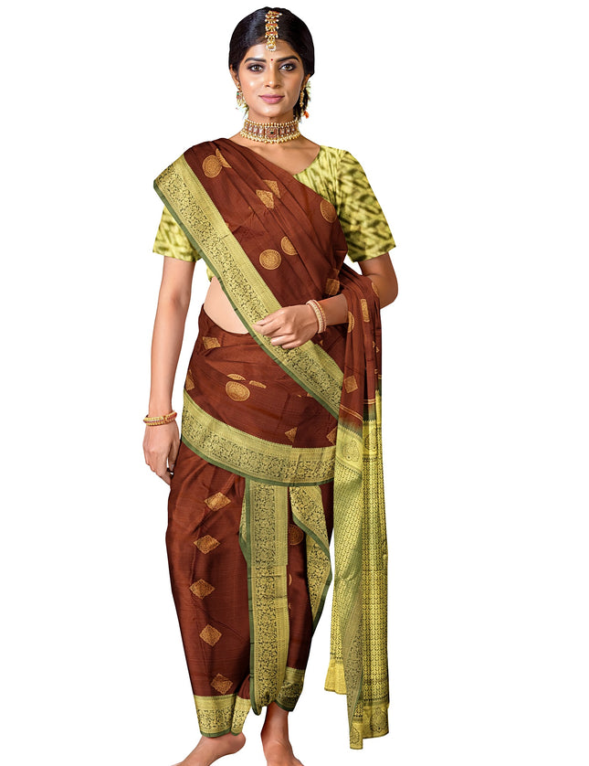 Pure Kanchipuram Silk 9 Yards Madisar Saree - Elegant Small Border & Rich Pallu