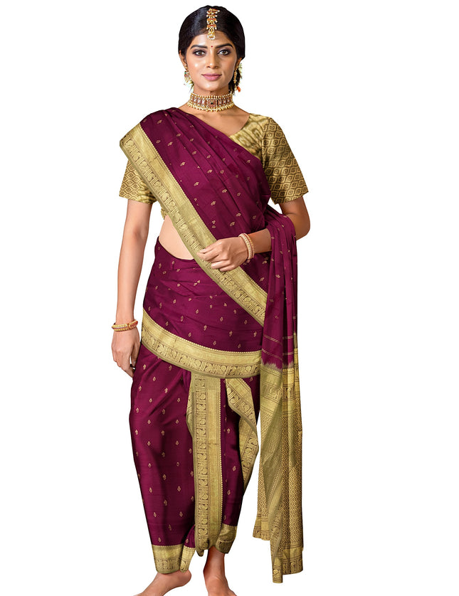 Pure Kanchipuram Silk 9 Yards Madisar Saree - Elegant Small Border & Rich Pallu