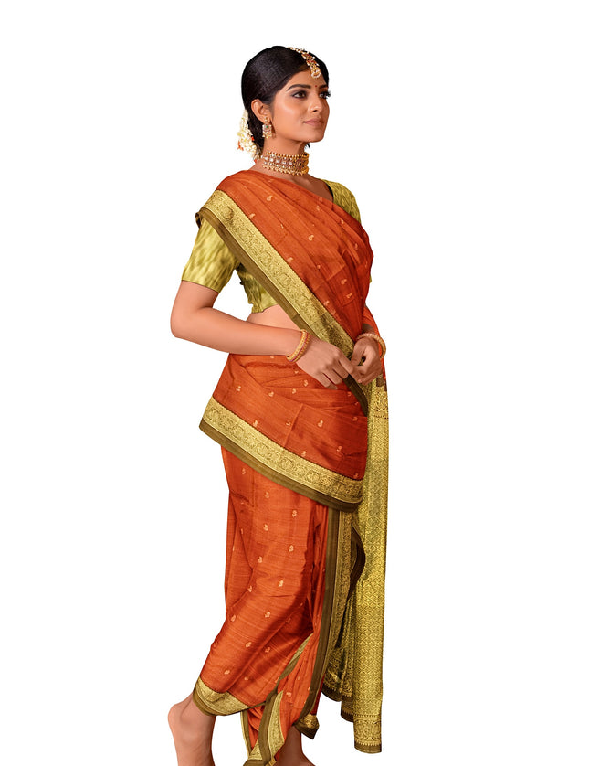 Pure Kanchipuram Silk 9 Yards Madisar Saree - Elegant Small Border & Rich Pallu