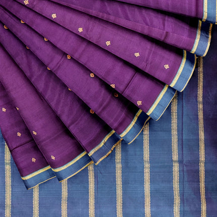 Pure Kanchipuram Silk 9 Yards Madisar Saree - Pottu Butta Design with Small Border