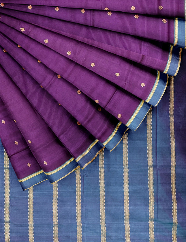 Pure Kanchipuram Silk 9 Yards Madisar Saree - Pottu Butta Design with Small Border