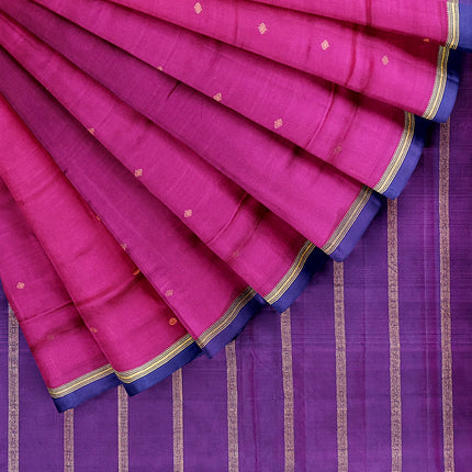 Pure Kanchipuram Silk 9 Yards Madisar Saree - Pottu Butta Design with Small Border