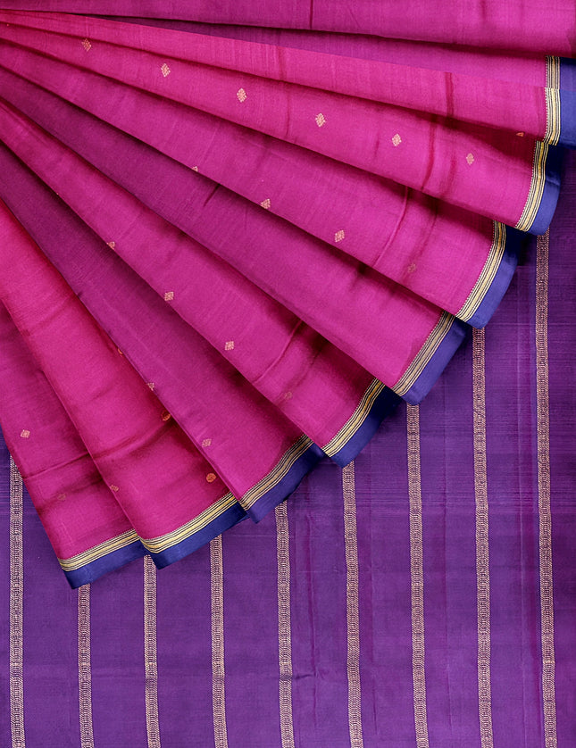 Pure Kanchipuram Silk 9 Yards Madisar Saree - Pottu Butta Design with Small Border