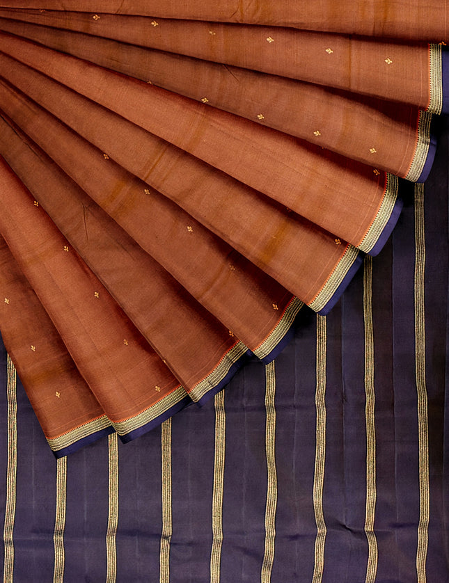Pure Kanchipuram Silk 9 Yards Madisar Saree - Pottu Butta Design with Small Border