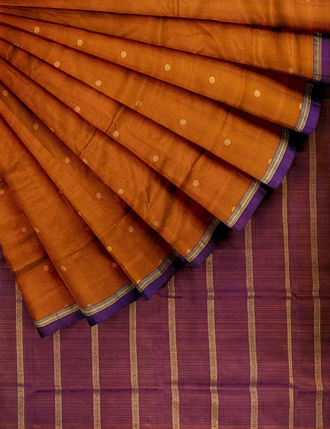 Pure Kanchipuram Silk 9 Yards Madisar Saree - Pottu Butta Design with Small Border