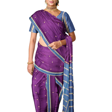 Pure Kanchipuram Silk 9 Yards Madisar Saree - Pottu Butta Design with Small Border