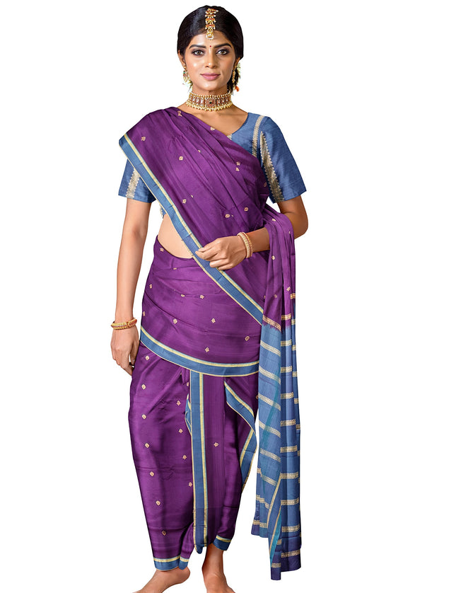 Pure Kanchipuram Silk 9 Yards Madisar Saree - Pottu Butta Design with Small Border