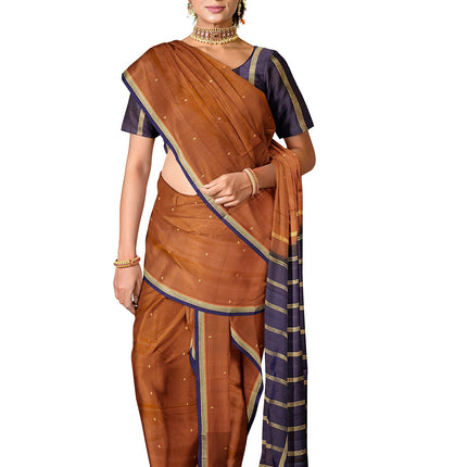 Pure Kanchipuram Silk 9 Yards Madisar Saree - Pottu Butta Design with Small Border
