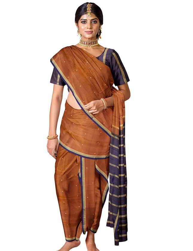 Pure Kanchipuram Silk 9 Yards Madisar Saree - Pottu Butta Design with Small Border