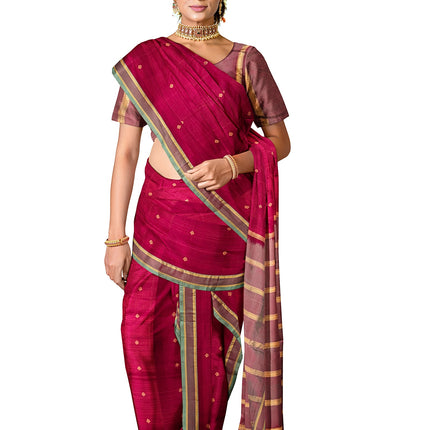 Pure Kanchipuram Silk 9 Yards Madisar Saree - Pottu Butta Design with Small Border