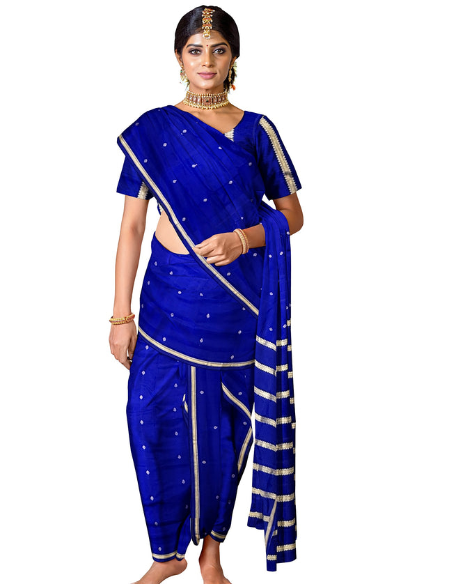 Pure Kanchipuram Silk 9 Yards Madisar Saree - Pottu Butta Design with Small Border