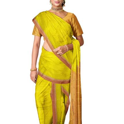 Pure Kanchipuram Silk 9 Yards Madisar Saree - Pottu Butta Design with Small Border