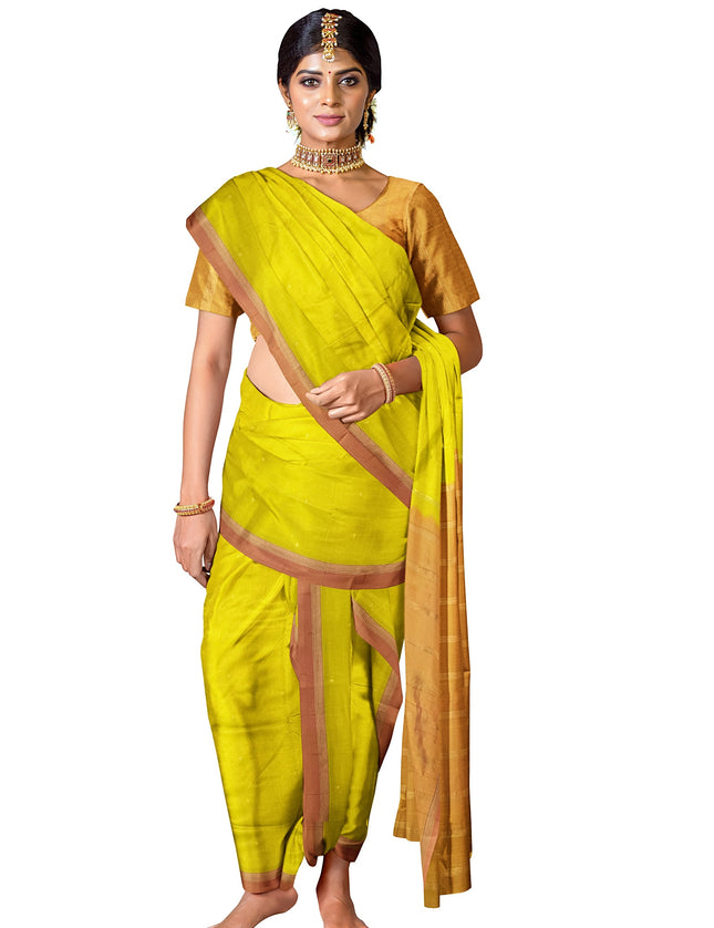 Pure Kanchipuram Silk 9 Yards Madisar Saree - Pottu Butta Design with Small Border