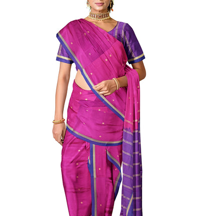 Pure Kanchipuram Silk 9 Yards Madisar Saree - Pottu Butta Design with Small Border