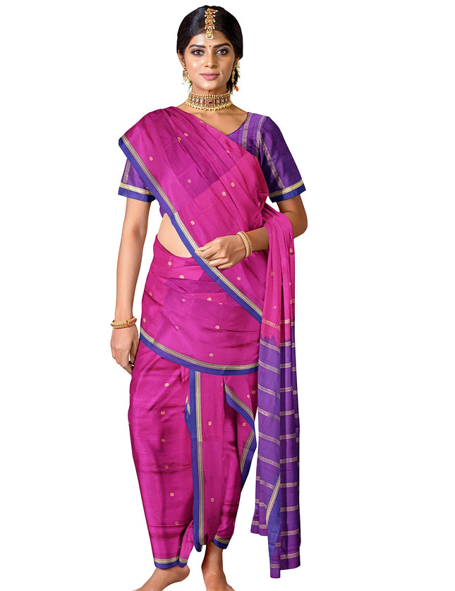 Pure Kanchipuram Silk 9 Yards Madisar Saree - Pottu Butta Design with Small Border