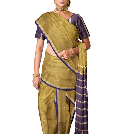 Pure Kanchipuram Silk 9 Yards Madisar Saree - Pottu Butta Design with Small Border