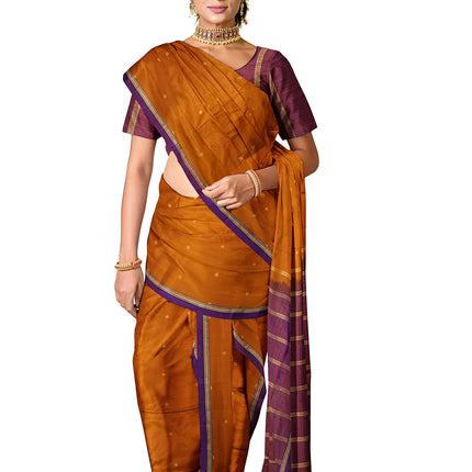 Pure Kanchipuram Silk 9 Yards Madisar Saree - Pottu Butta Design with Small Border