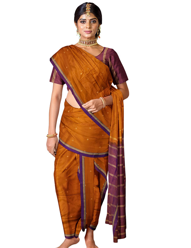 Pure Kanchipuram Silk 9 Yards Madisar Saree - Pottu Butta Design with Small Border