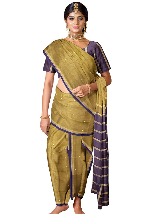 Pure Kanchipuram Silk 9 Yards Madisar Saree - Pottu Butta Design with Small Border