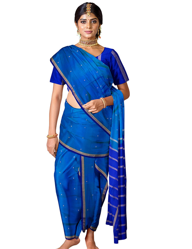 Pure Kanchipuram Silk 9 Yards Madisar Saree - Pottu Butta Design with Small Border