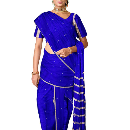 Pure Kanchipuram Silk 9 Yards Madisar Saree - Pottu Butta Design with Small Border