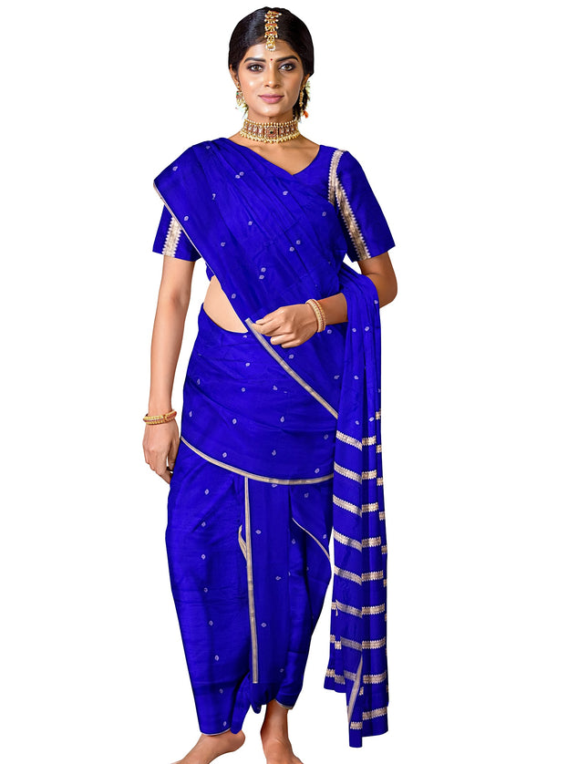Pure Kanchipuram Silk 9 Yards Madisar Saree - Pottu Butta Design with Small Border