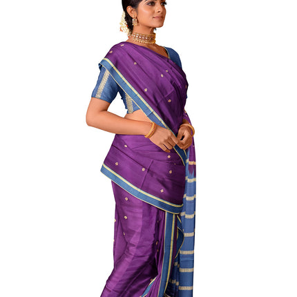 Pure Kanchipuram Silk 9 Yards Madisar Saree - Pottu Butta Design with Small Border