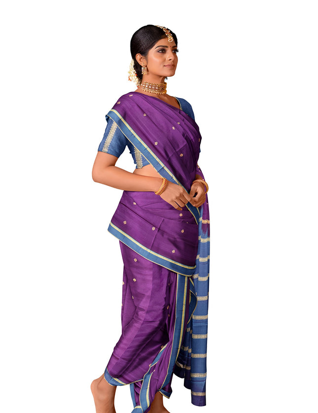 Pure Kanchipuram Silk 9 Yards Madisar Saree - Pottu Butta Design with Small Border