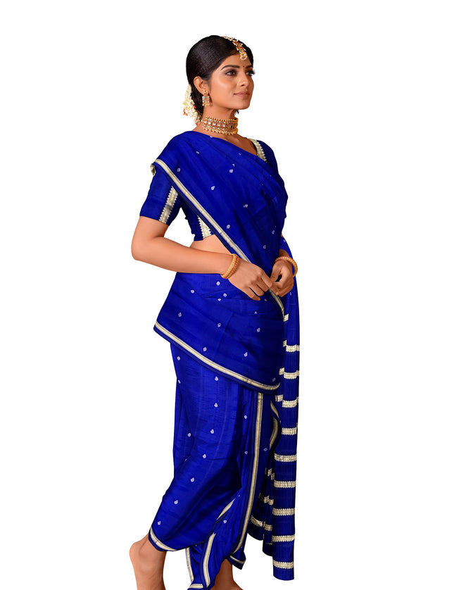 Pure Kanchipuram Silk 9 Yards Madisar Saree - Pottu Butta Design with Small Border